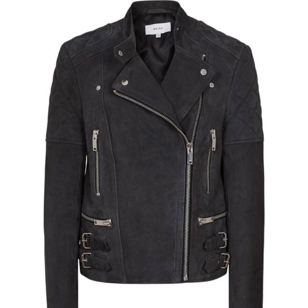 Reiss Grey Suede Leather Jacket Laurie size UK 8 US 4